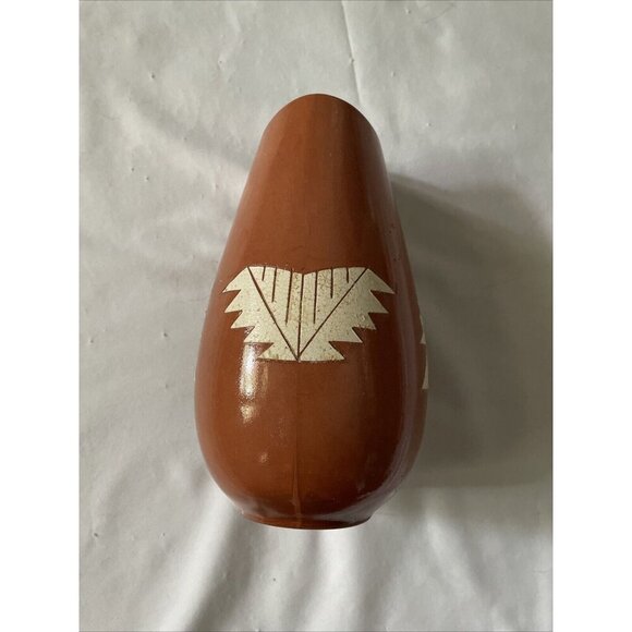 Handcrafted Native American Style Terra Cotta Vase W/ White Geometric Patterns - Picture 3 of 14